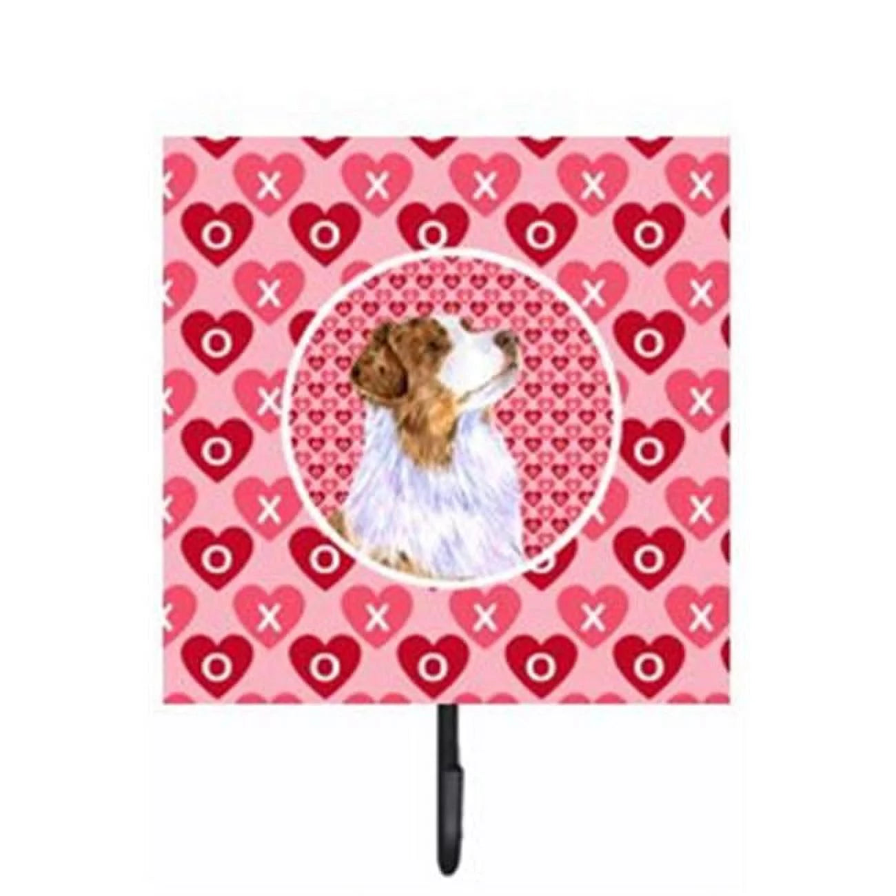 4.25 x 7 in. Australian Shepherd Valentines Love and Hearts Leash Or Key Holder