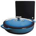 Lodge Blue Enameled Dual Handles Cast Iron 3.6qt Casserole with Lid and Signature Series Heat Resistant Silicon Pot Holder Trivet Mat