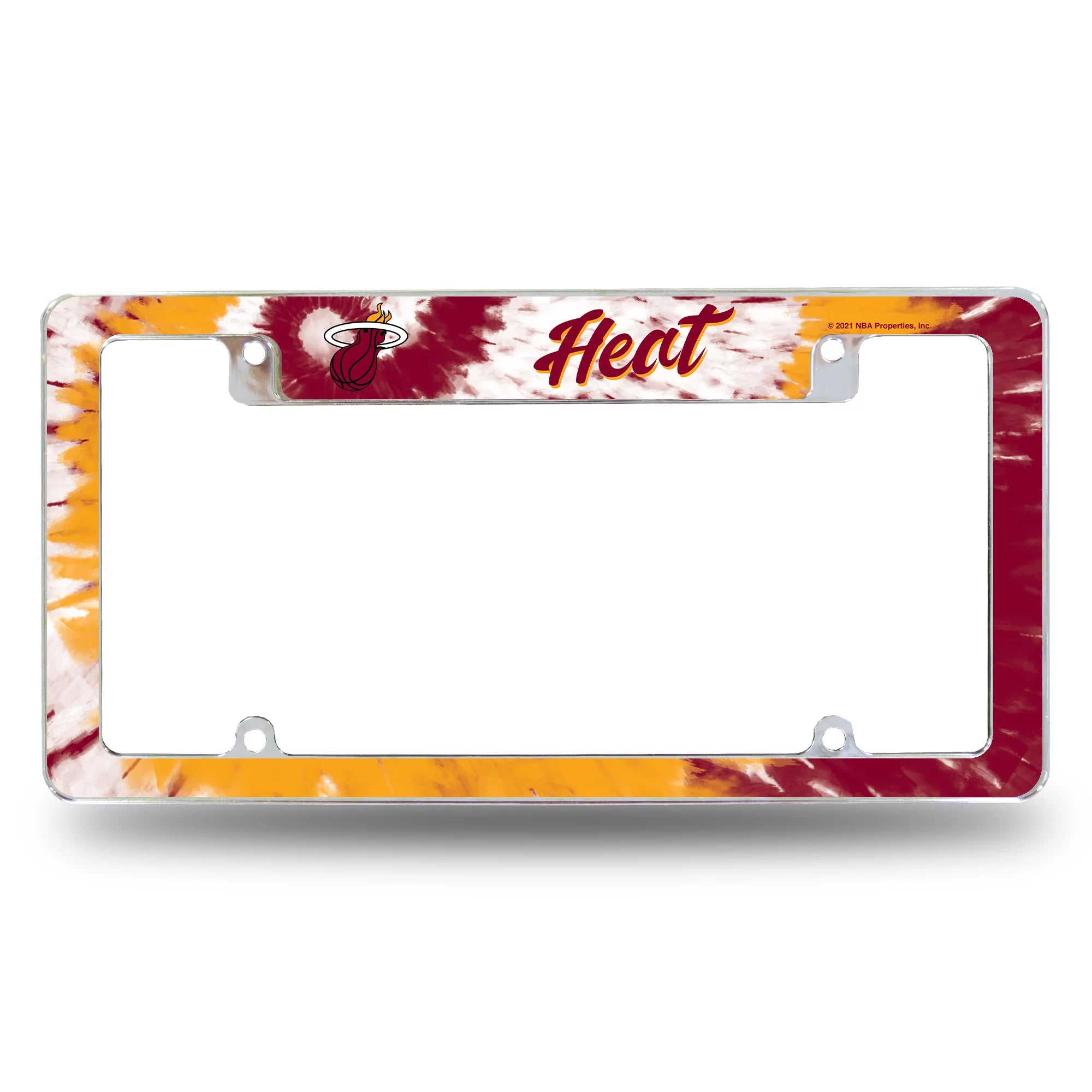 Miami NBA Heat Chrome Metal License Plate Frame with Tie Dye Design