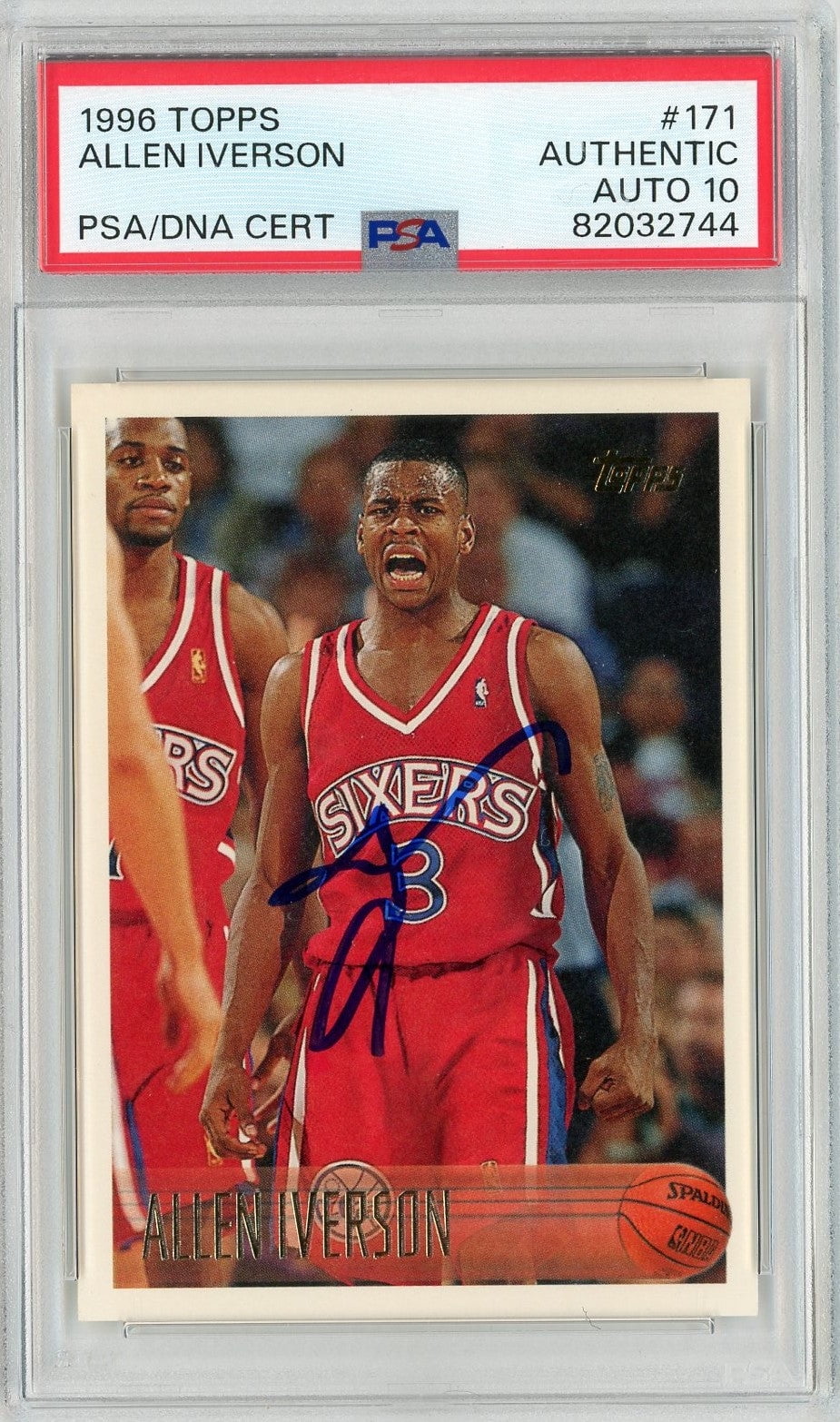 Graded 1996 Topps Allen Iverson #171 Rookie RC Basketball Card PSA 10 Auto Grade Gem Mint