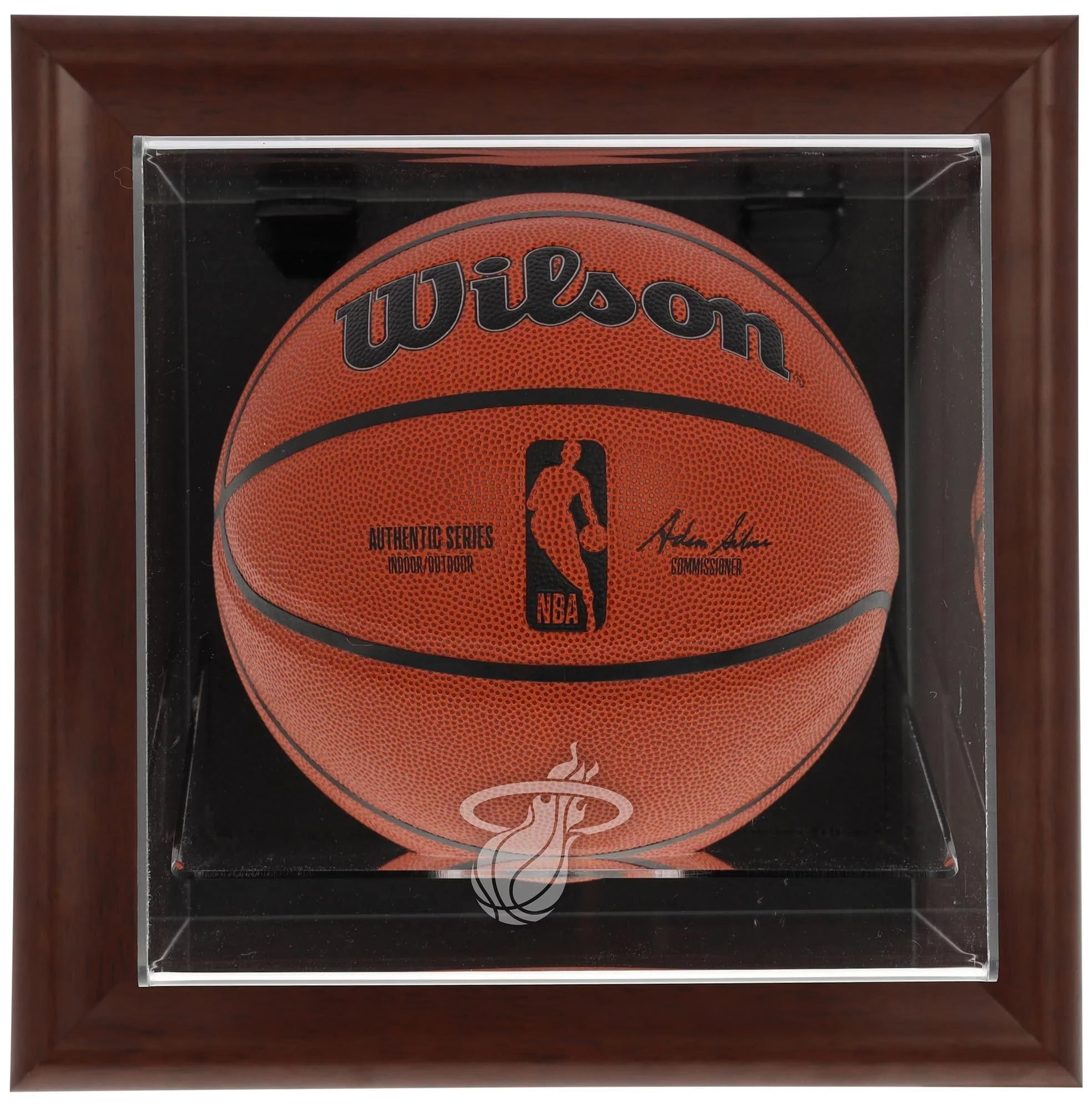 Miami Heat Brown Framed Wall-Mounted Team Logo Basketball Display Case