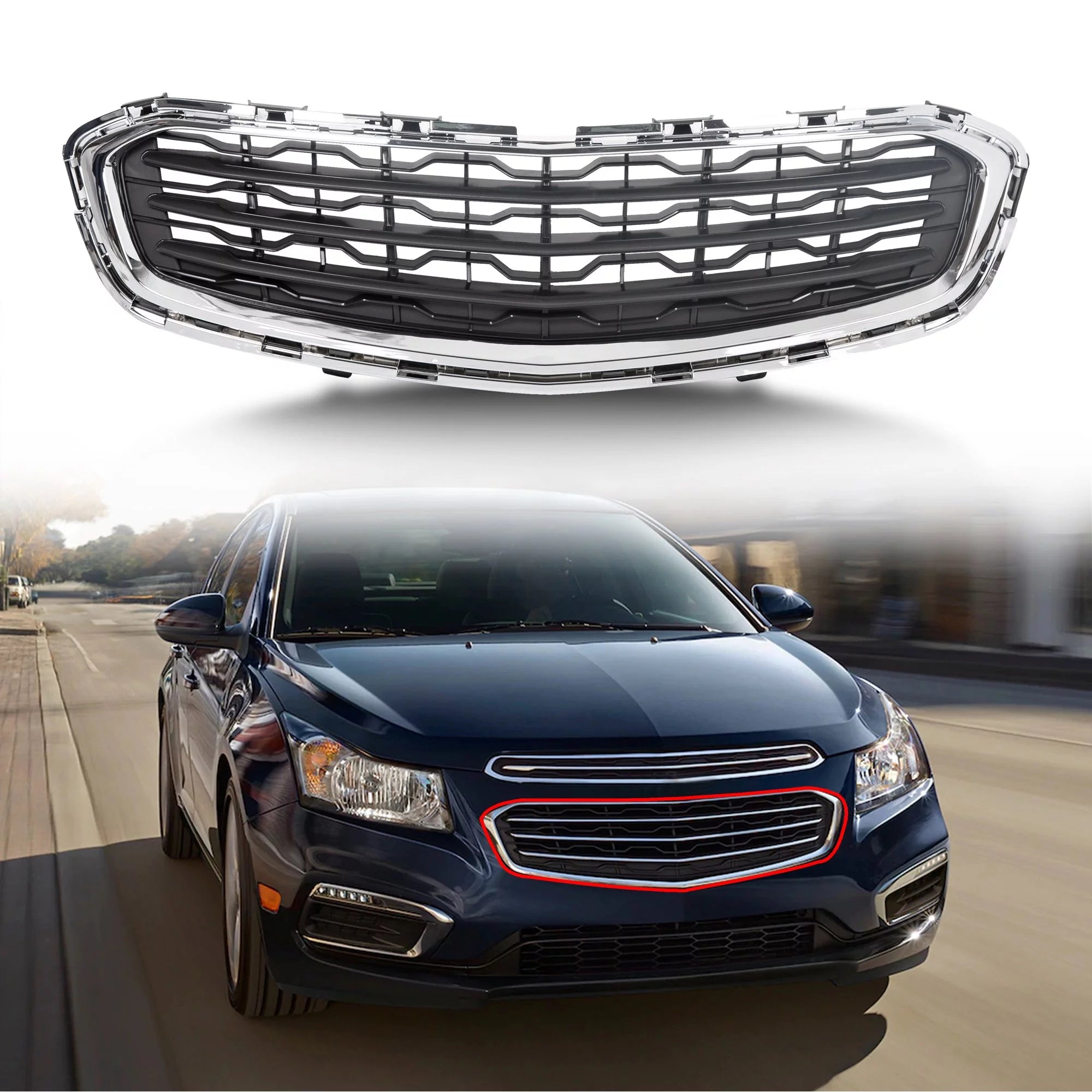Kojem Front Center Grill Assembly for 2015 Chevrolet Cruze 2016 Chevrolet Cruze Limited  Chrome Molding GM1200728 95405770