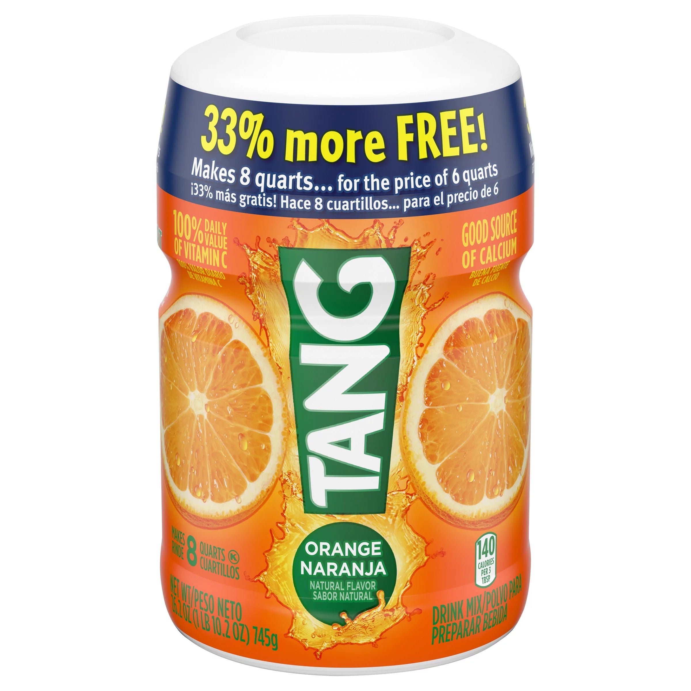 Tang Orange Naturally Flavored Powdered Soft Drink Mix, 18 oz Canister