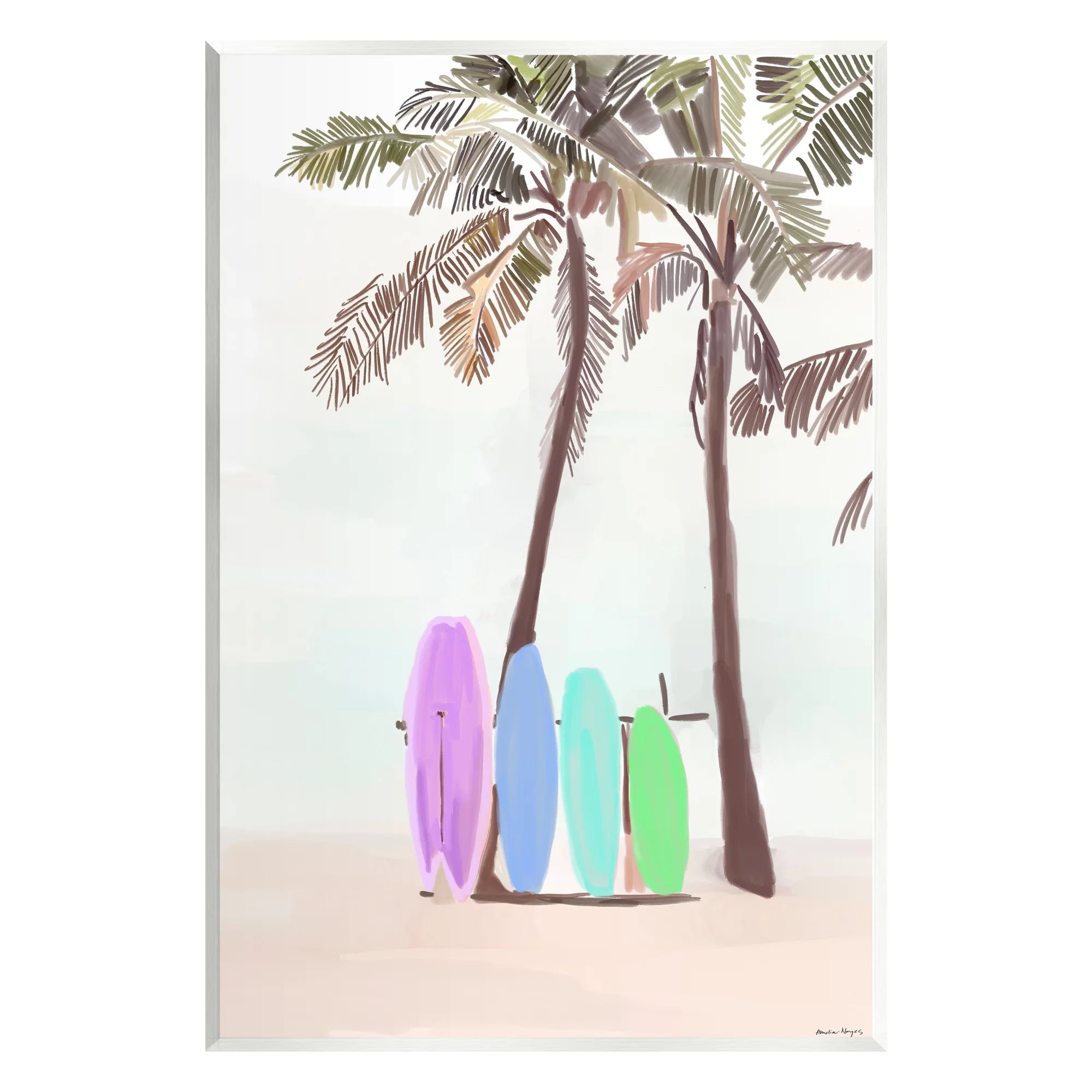 Stupell Industries Surfboards on Palm Trees Sports Painting Unframed Art Print Wall Art, 13 x 19