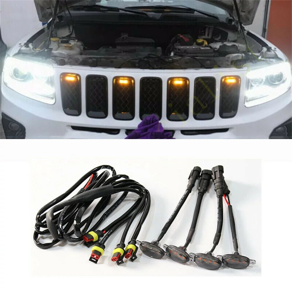 For Jeep Grand Cherokee 2003-2021 Front Grille LED Light Raptor Style Grill 4Pcs