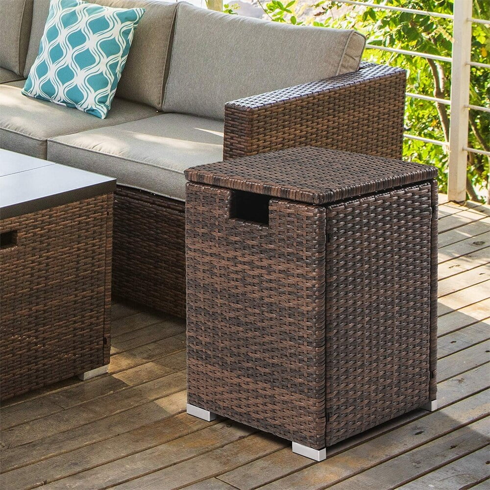 16 Propane Tank Cover, Outdoor Hideaway Brown Wicker Tank Table - 16W