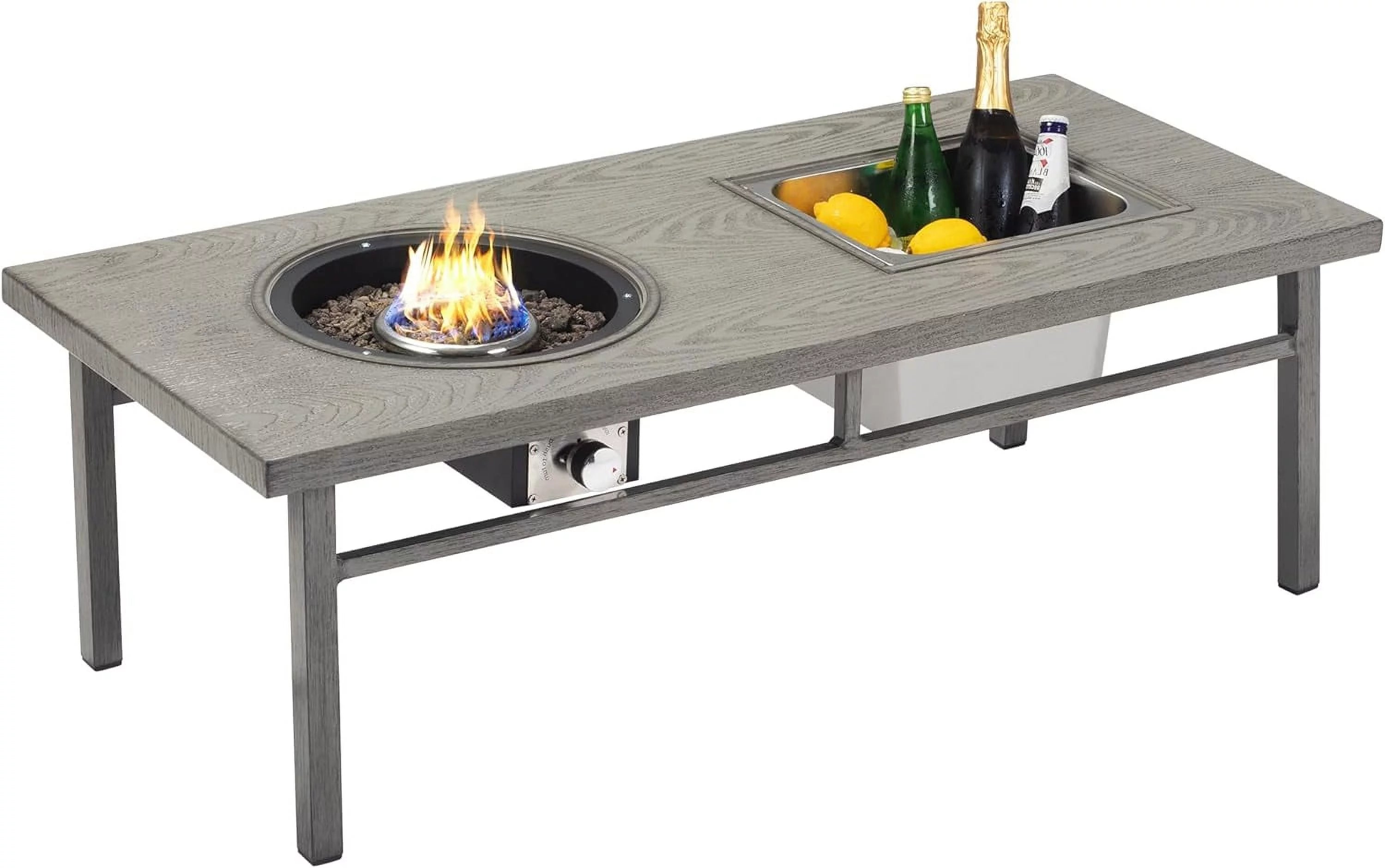 47 Propane Fire Pit Table 50,000 BTU Aluminum Outdoor Fire Table with CSA Certification, 3-in-1 Multifunctional Table for Patio with 4.5 Gallons Ice Bucket Lava Rocks, Gray