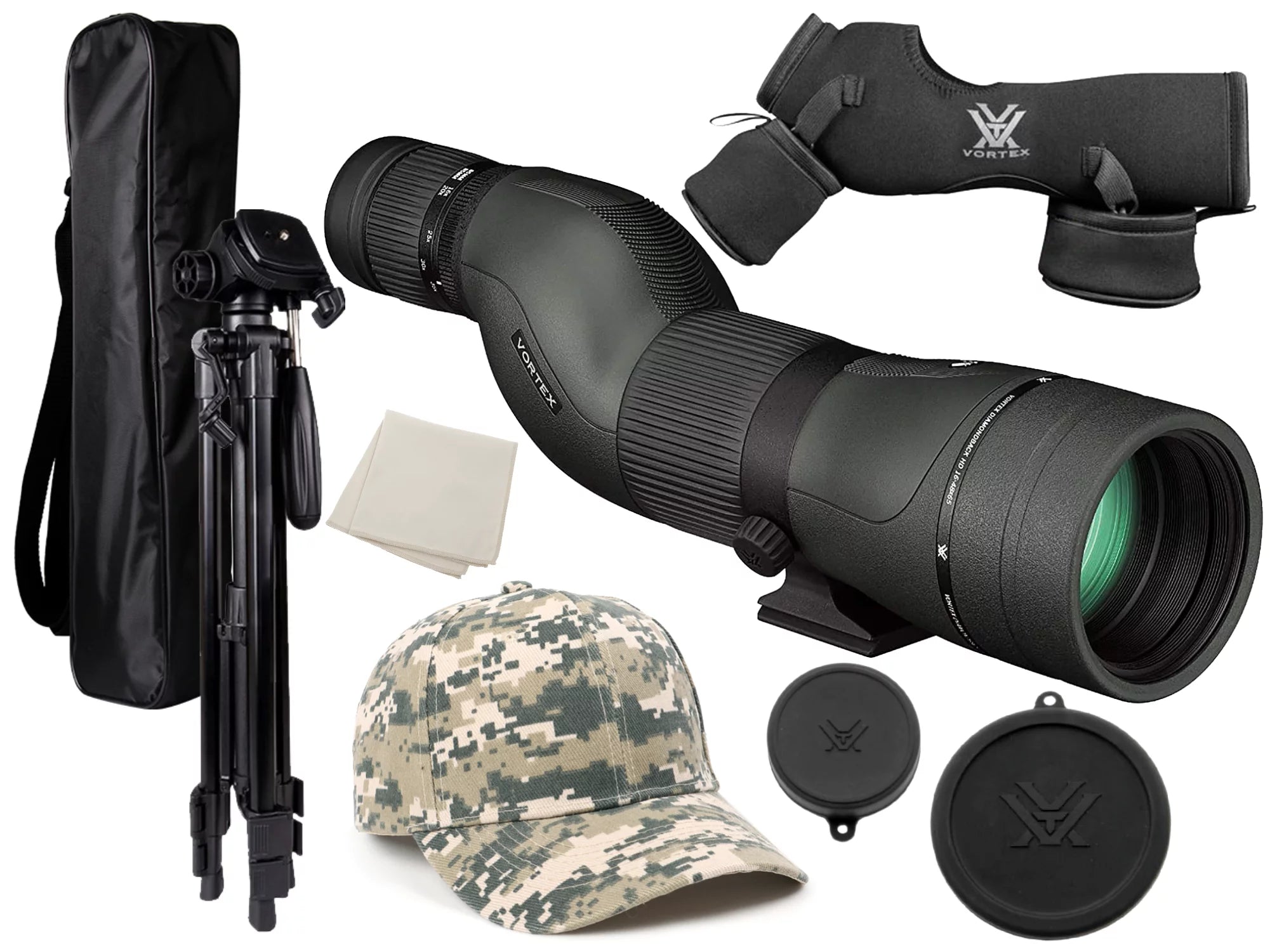 Vortex Optics Diamondback HD Spotting Scope 16-48x65 Straight with Free TriPod and Camo Digital Hat Bundle