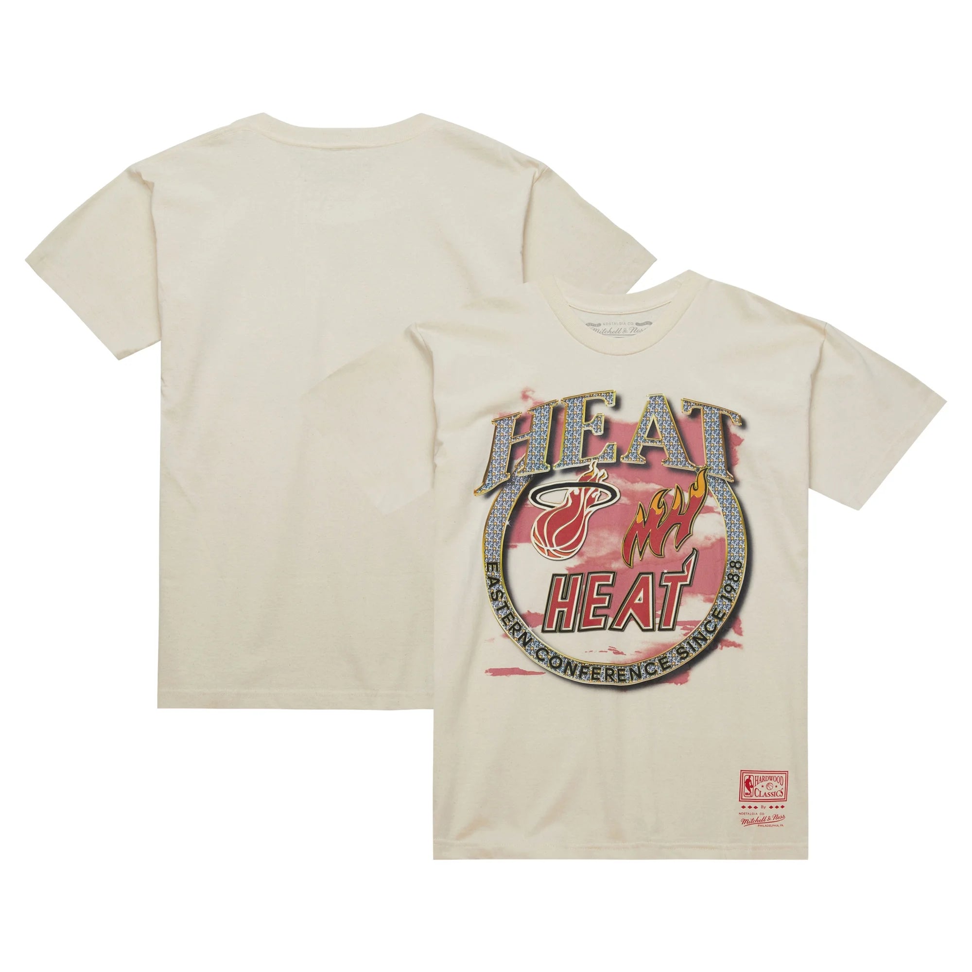 Men's Mitchell & Ness Tan Miami Heat Hardwood Classics Vintage Soul Crown Jewels T-Shirt