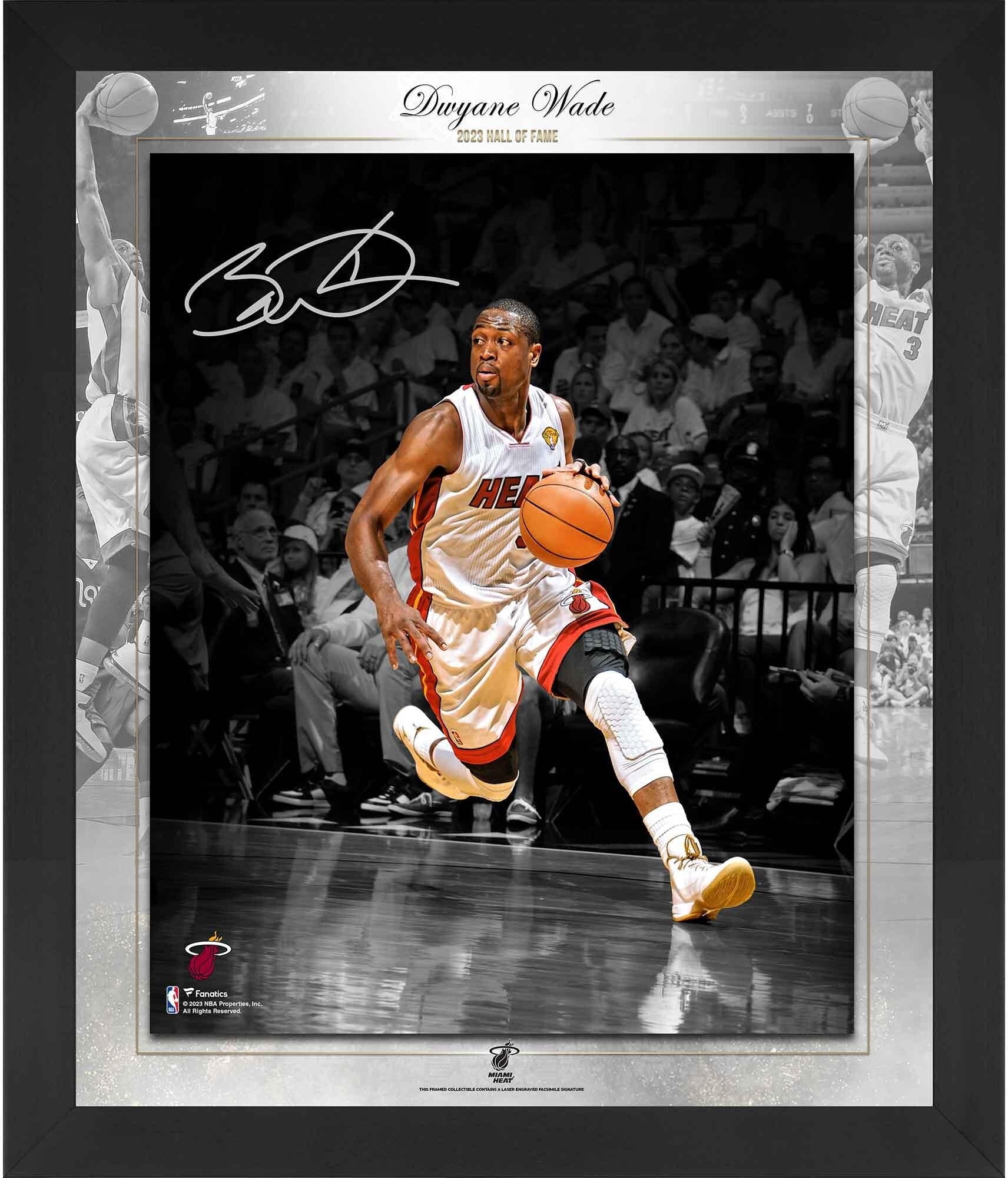 Dwyane Wade Miami Heat Framed Autographed 20 x 24 Dribbling in White Floating Hall of Fame Collage - Fanatics Authentic Certified