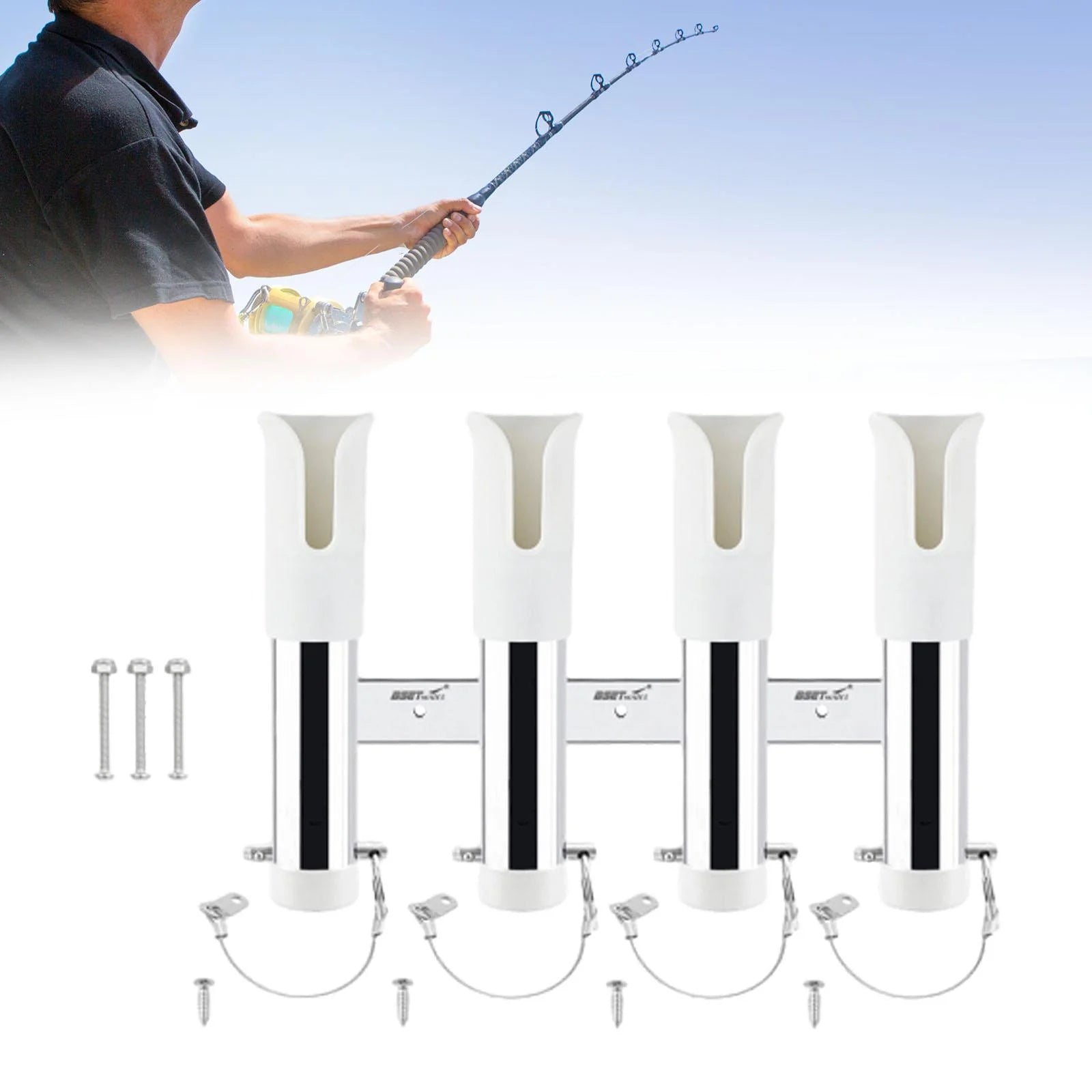 kesoto Fishing Rod Holder 4 Tubes Organizer Links Vertical Support Side Mounted Fishing Pole Stand Pole Rest for Boat RV Canoe Yacht white