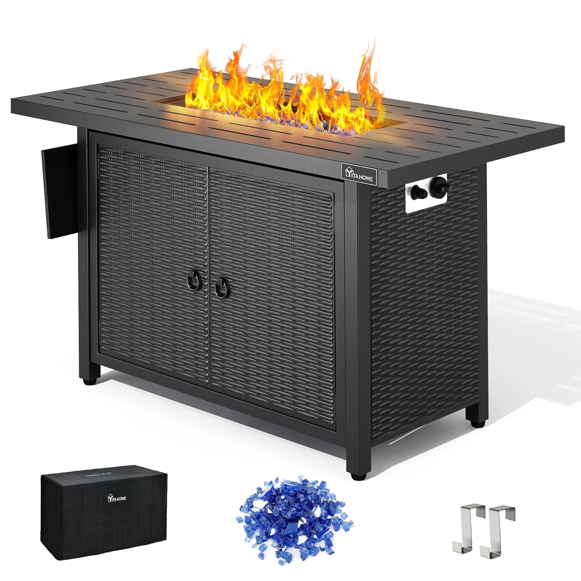 Mcferran's Inc Moasis 50,000 BTU 43 Outdoor Wicker Patio Propane Gas Fire Pit Table
