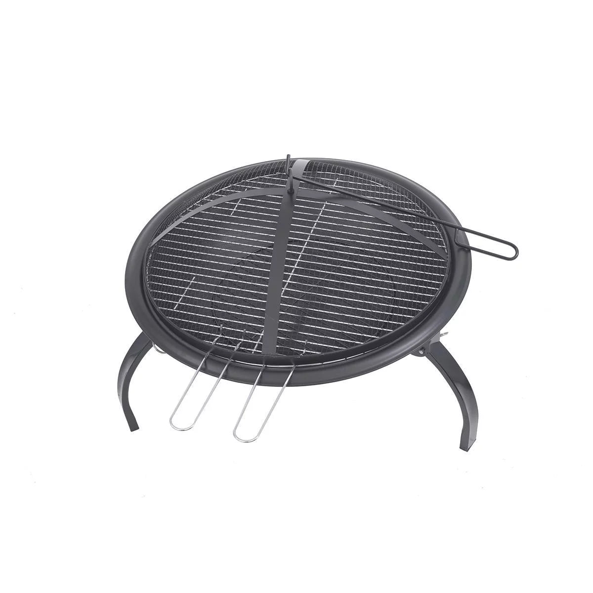 Blue Sky Outdoor Living 21.25 Round Portable Fire Pit with Log Grate, Screen, and Lift, Black