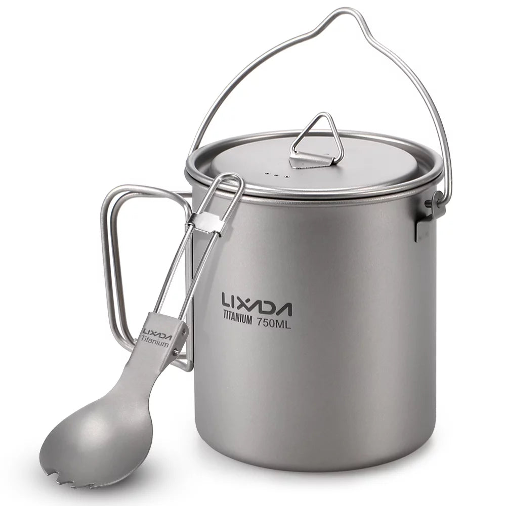 Lixada Portable Backpacking 750ml Lightweight Pot with Collapsible Spork for Picnics
