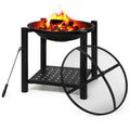 MoNiBloom 20.5 Outdoor Fire Pit with Shelf, Wood Burning Firepit Bowl with Log Grate, Spark Screen & Poker for Backyard 0utside Patio, Black