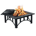 32 Fire Pit Square Wood Burning Outdoor Firepit Includes Steel Fire Poker and Cover, for Outdoor Heating, Black Black