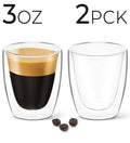DLux Espresso Coffee Cups 3oz, Double Wall, Clear Glass Set of 2 Glasses, Insulated Borosilicate Glassware Tea Cup Mug