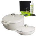 Lodge 2-Piece Enameled Cast Iron Dutch Oven and Casserole Cookware Set with Dual Handles, Oyster - Includes 6qt Dutch Oven, 3.6qt Casserole Casserole, Care Kit and Signature Series Trivet