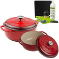 Lodge 2-Piece Enameled Cast Iron Dutch Oven Cookware Set with Dual Handles and Lids, Red - Includes 6qt, 7.5qt Dutch Ovens with Enameled Cast Iron Care Kit and Signature Series Trivet