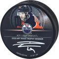 Leon Draisaitl Edmonton Oilers Autographed 2020 Art Ross Logo Hockey Puck - Limited Edition of 129 - Fanatics Authentic Certified