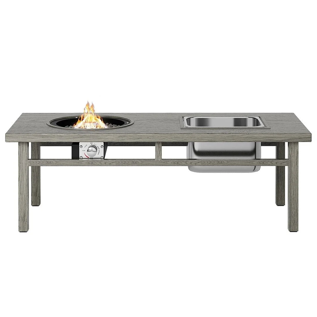 Doggody Do Favor INC Patio Fire Pit Dining Table with Ice Bucket and Fire Pit Grey