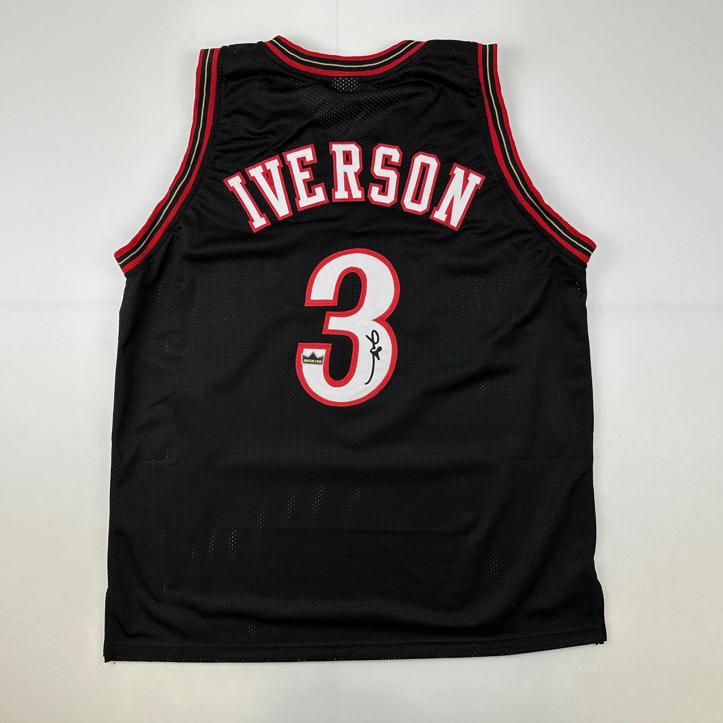 Facsimile Autographed Allen Iverson Philadelphia Black Reprint Laser Auto Basketball Jersey Size Men's XL