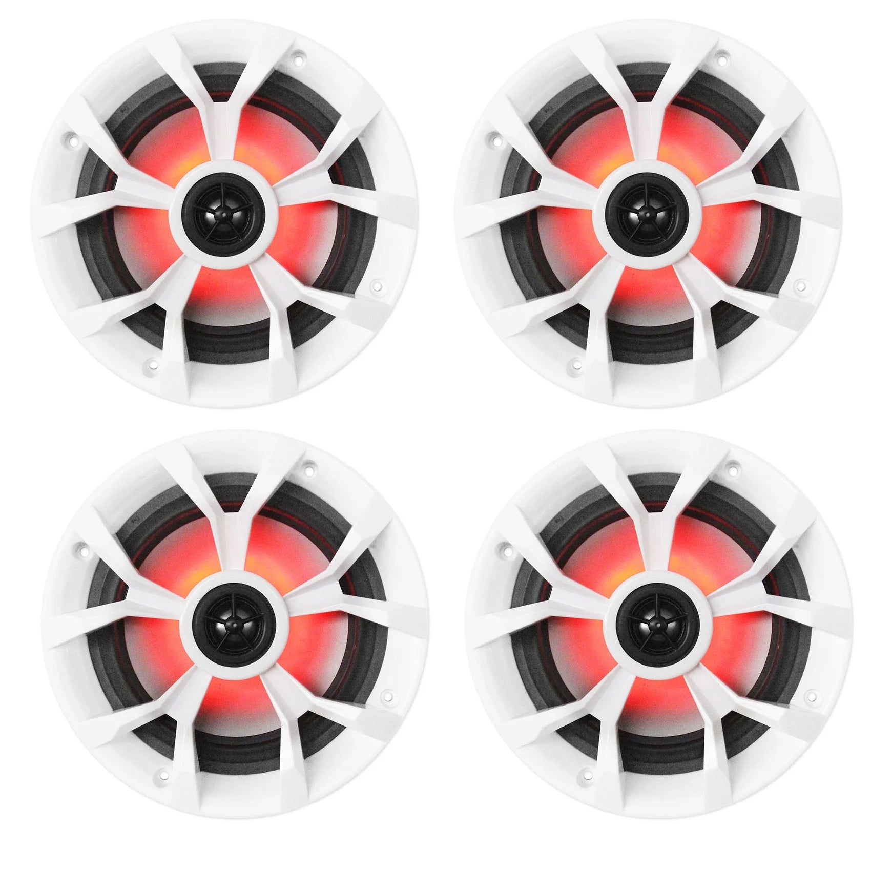 (4) Rockville RKL65MBW 6.5 700w Marine Boat Speakers w/LED+Black/White Grilles