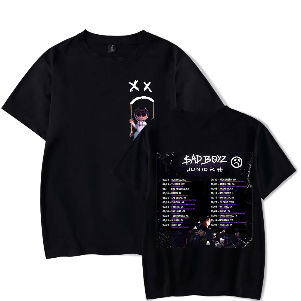 Junior H Sad Boyz Tour 2023 Concert Shirt Merch pop graphics print Crewneck Unisex Trend Casual Short Sleeve TShirt Top