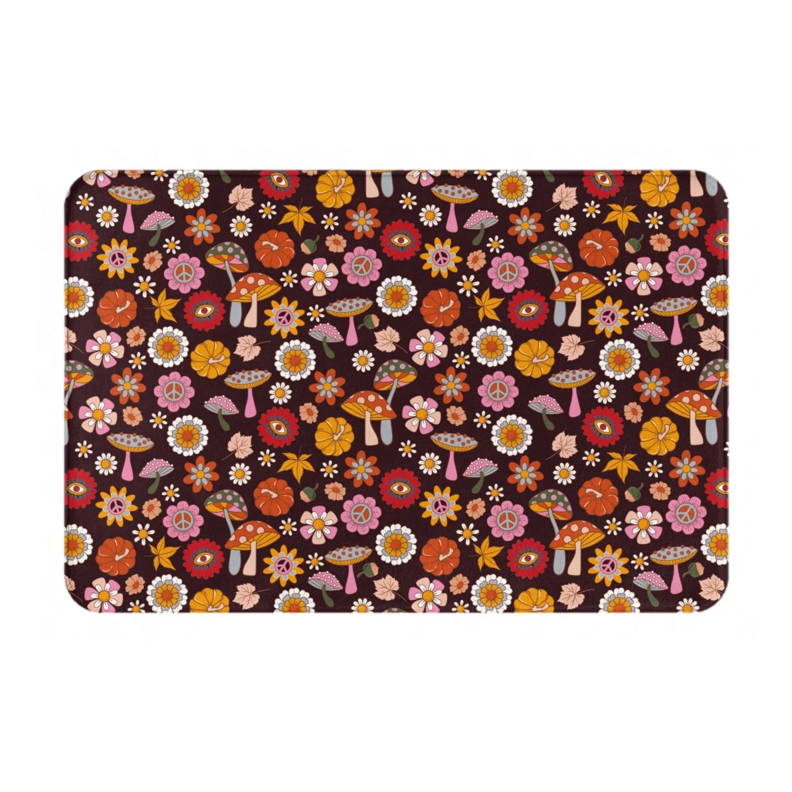 Haiem 70s Groovy Hippie Retro Front Door Mat Indoor Outdoor Entrance, Waterproof All-Season, All-Weather Doormat, Durable Flannel Fabric, Fade Resistant, Low Profile, 16x24in