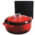 Lodge Red Enameled Dual Handles Cast Iron 4.5qt Dutch Oven with Lid and Signature Series Heat Resistant Silicon Pot Holder Trivet Mat