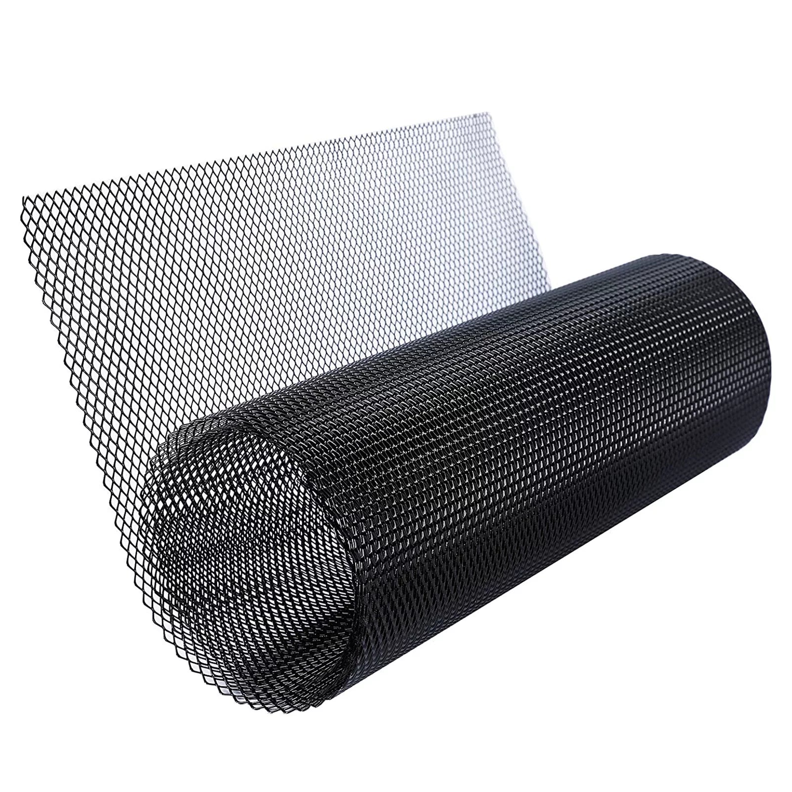 Gecheer Car Grill Mesh Sheet Black Painted Aluminum Alloy Grille Mesh Roll Automotive Grille Insert Rhombic Hole Black
