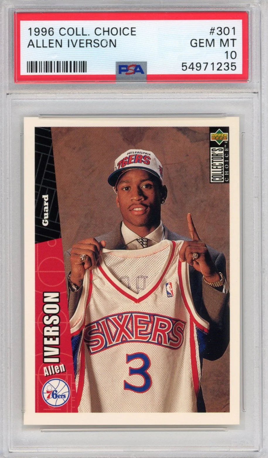 Graded 1996-97 Upper Deck UD Collector's Choice Allen Iverson #301 Rookie RC Basketball Card PSA 10 Gem Mint