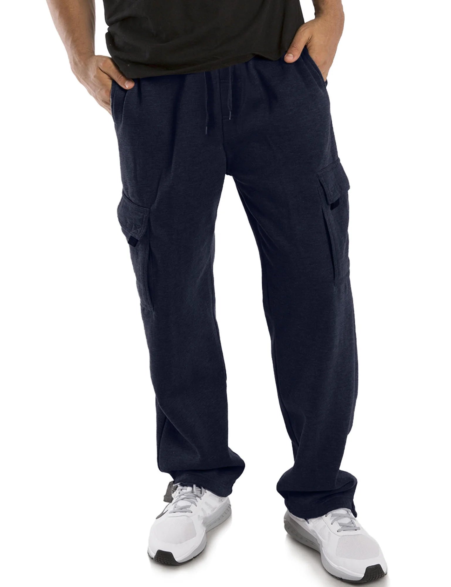 Ma Croix Mens Fleece Cargo Sweatpants Heavyweight Solid Open Bottom Long Pants