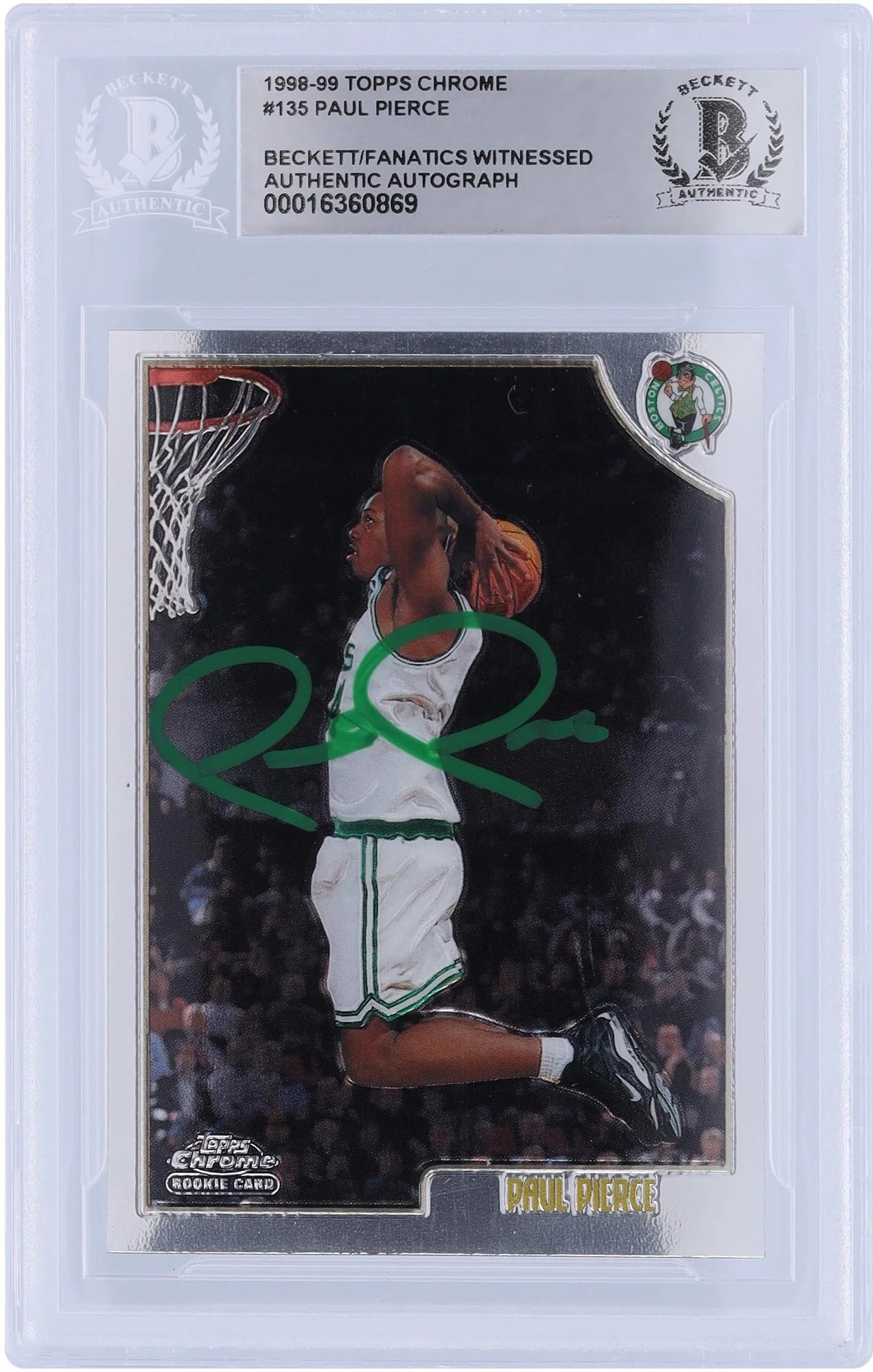 Paul Pierce Boston Celtics Autographed 1998-99 Topps Chrome Green Ink #135 Beckett Fanatics Witnessed Authenticated Rookie Card - Fanatics Authentic Certified
