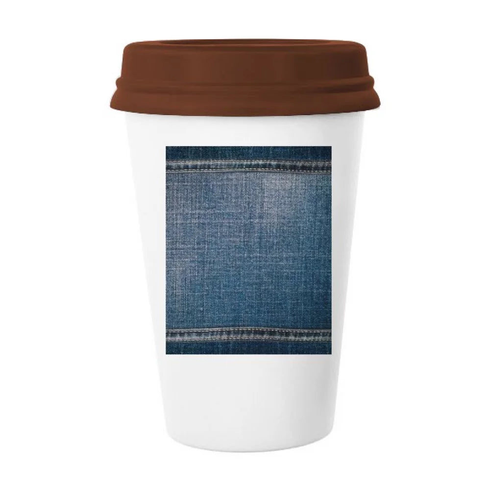 Denim Jean Cowboy Lining Textile Mug Coffee Drinking Glass Pottery Cerac Cup Lid