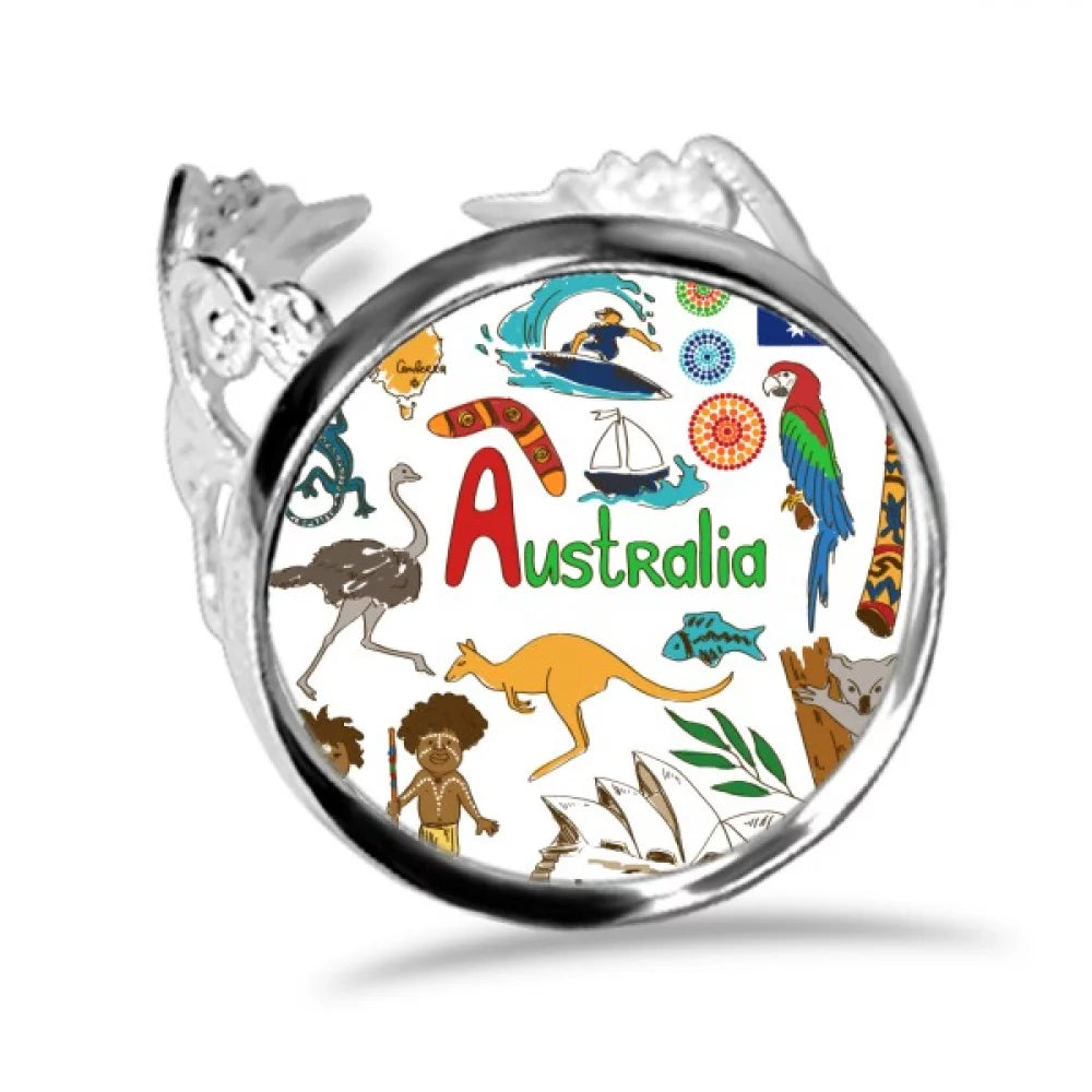 Australia Landscape Animals National Flag Ring Adjustable Love Wedding Engagement