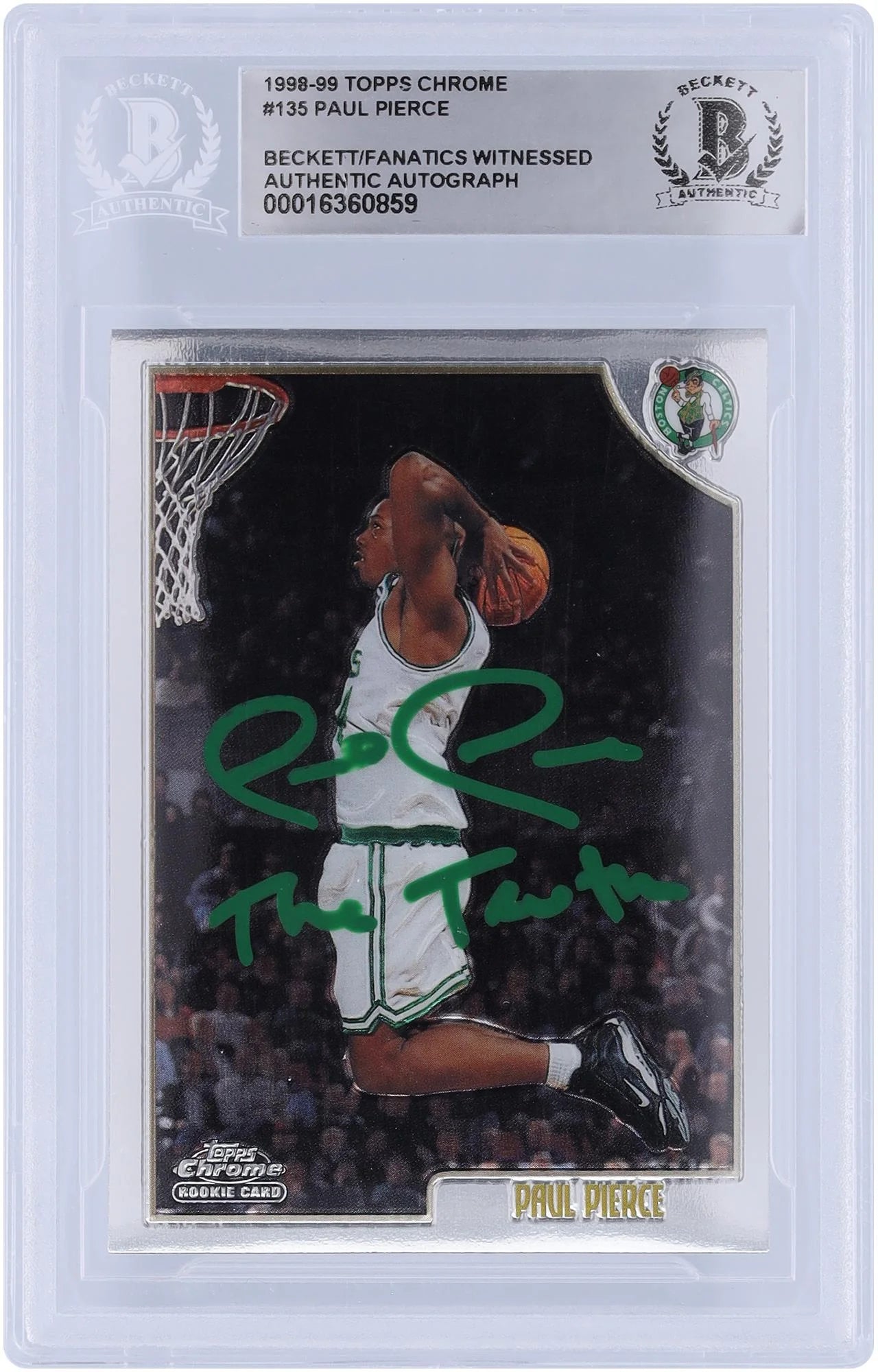 Paul Pierce Boston Celtics Autographed 1998-99 Topps Chrome Green Ink #135 Beckett Fanatics Witnessed Authenticated Rookie Card with The Truth Inscription - Fanatics Authentic Certified