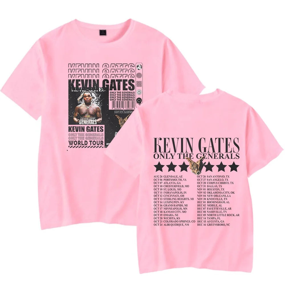 Kevin Gates Rap Shirt Only The Generals Tour 2023 Concert Shirt Merch Popular Print Round Unisex Trendy Casual Short Sleeve Top