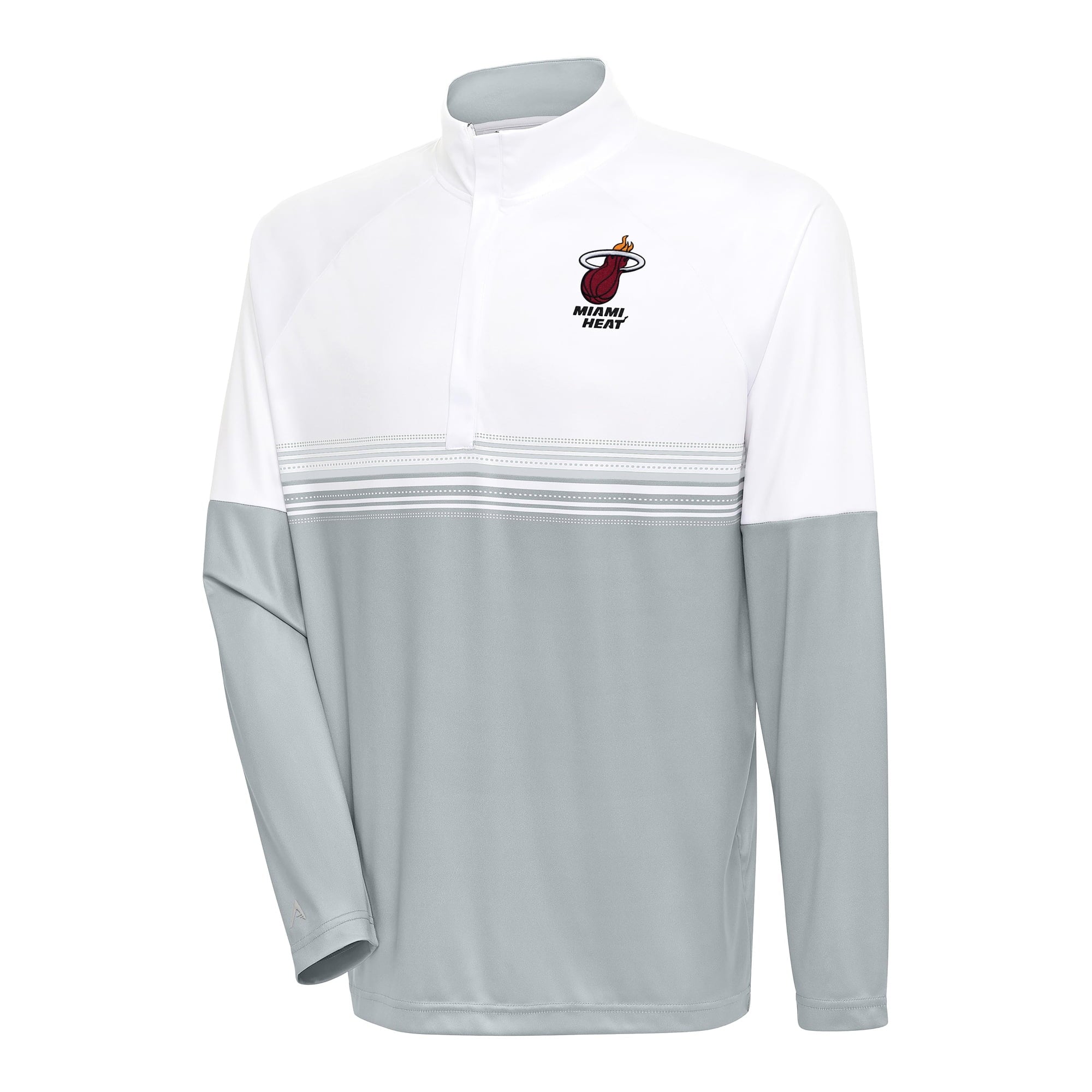 Men's Antigua White/Gray Miami Heat Bender Quarter-Zip Pullover Top