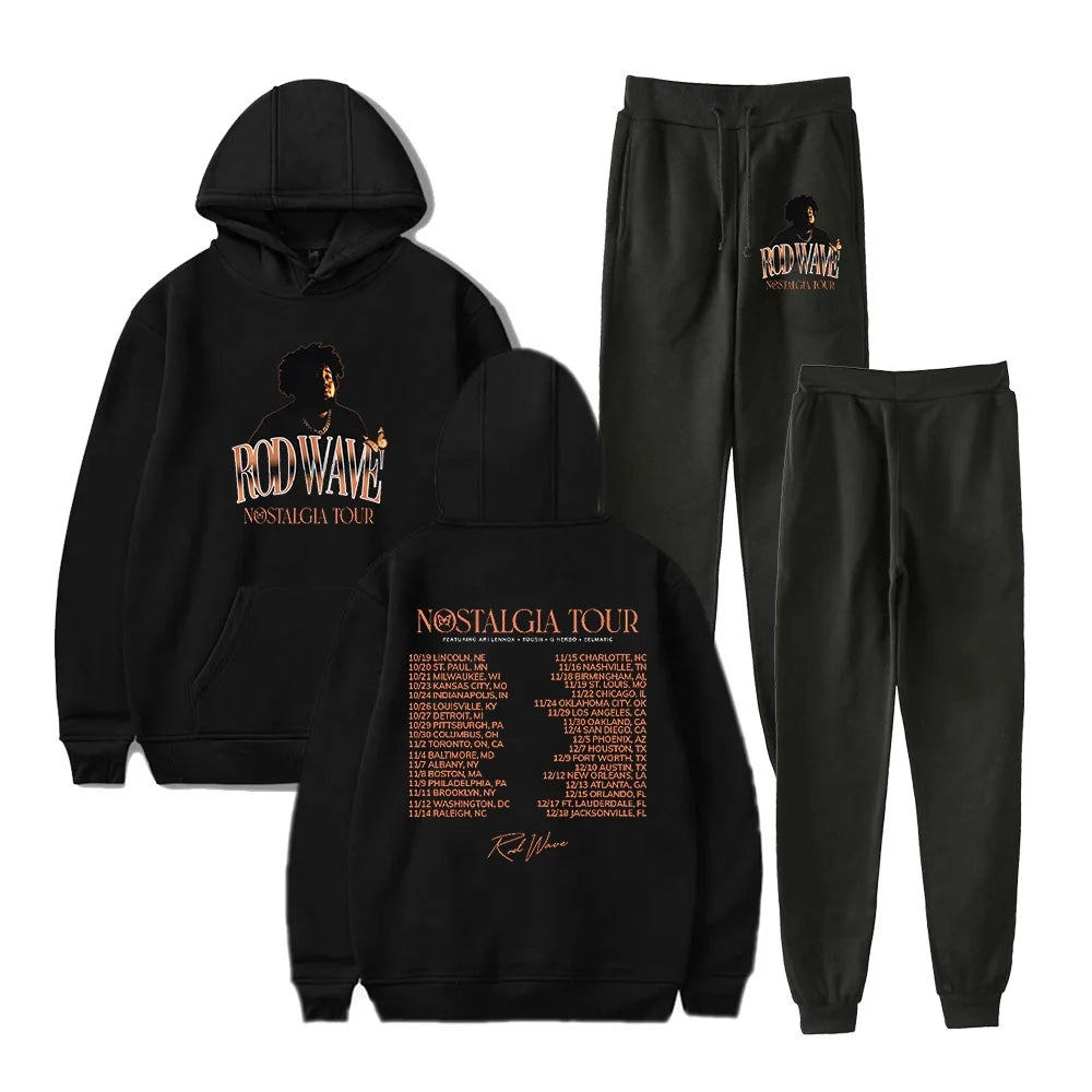 Rod Wave Merch 2023 Nostalgia Tour Hoodie Jogger Pants Two Piece Set Sweatshirts+Sweatpants