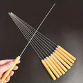 Multiuse 20pcs Stainless Steel BBQ Skewers: Comfortable Wooden Handles for Safe Cooking, Ideal Outdoor Essentials