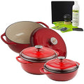 Lodge 3-Piece Enameled Cast Iron Dutch Oven Cookware Set with Dual Handles and Lids, Red - Includes 3qt, 4.5qt, 6qt Dutch Ovens with Enameled Cast Iron Care Kit and Signature Series Trivet