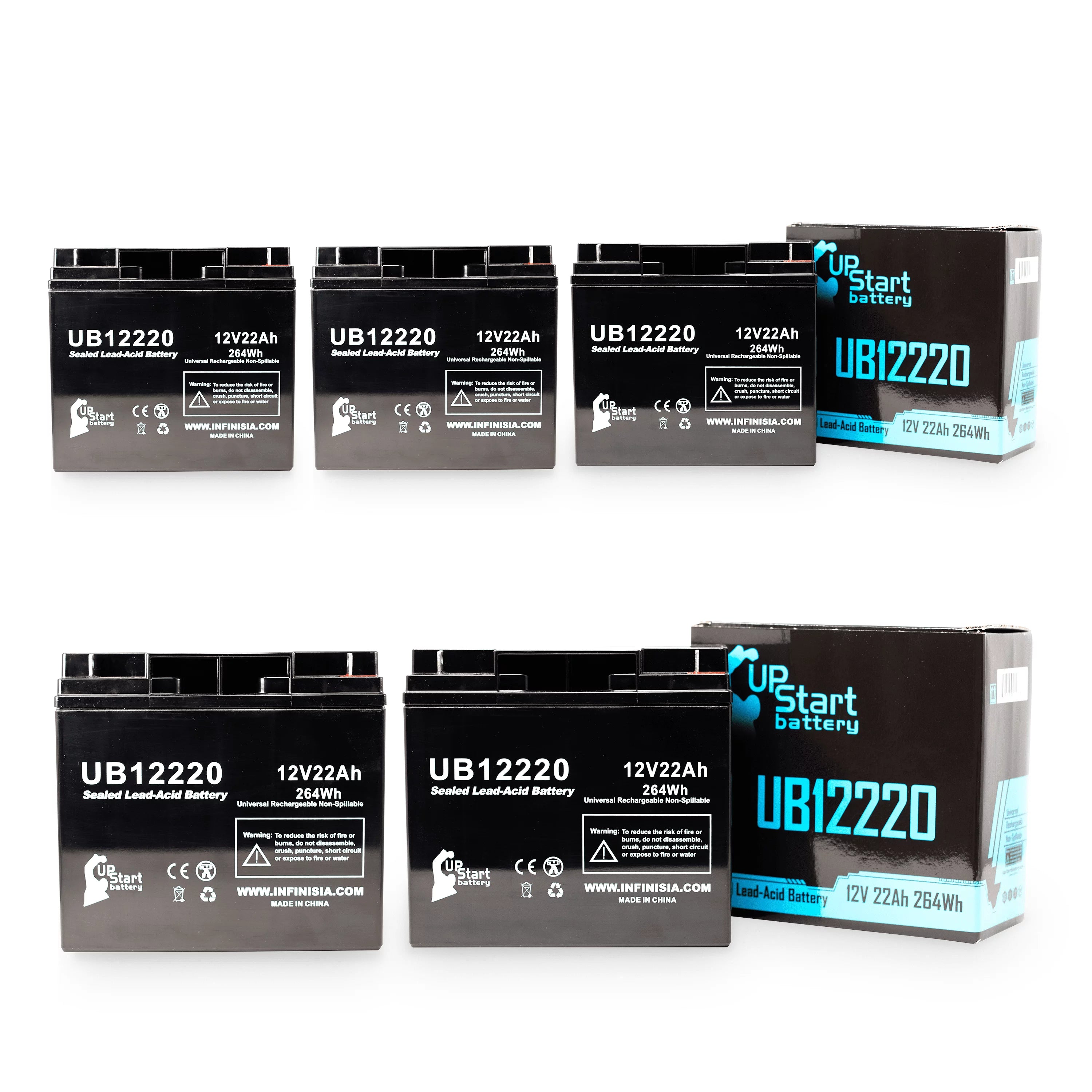 5x Pack - Compatible TELEDYNE BIG BEAM 2CL12S15 Battery - Replacement UB12220 Universal Sealed Lead Acid Battery (12V, 22Ah, 22000mAh, T4 Terminal, AGM, SLA)