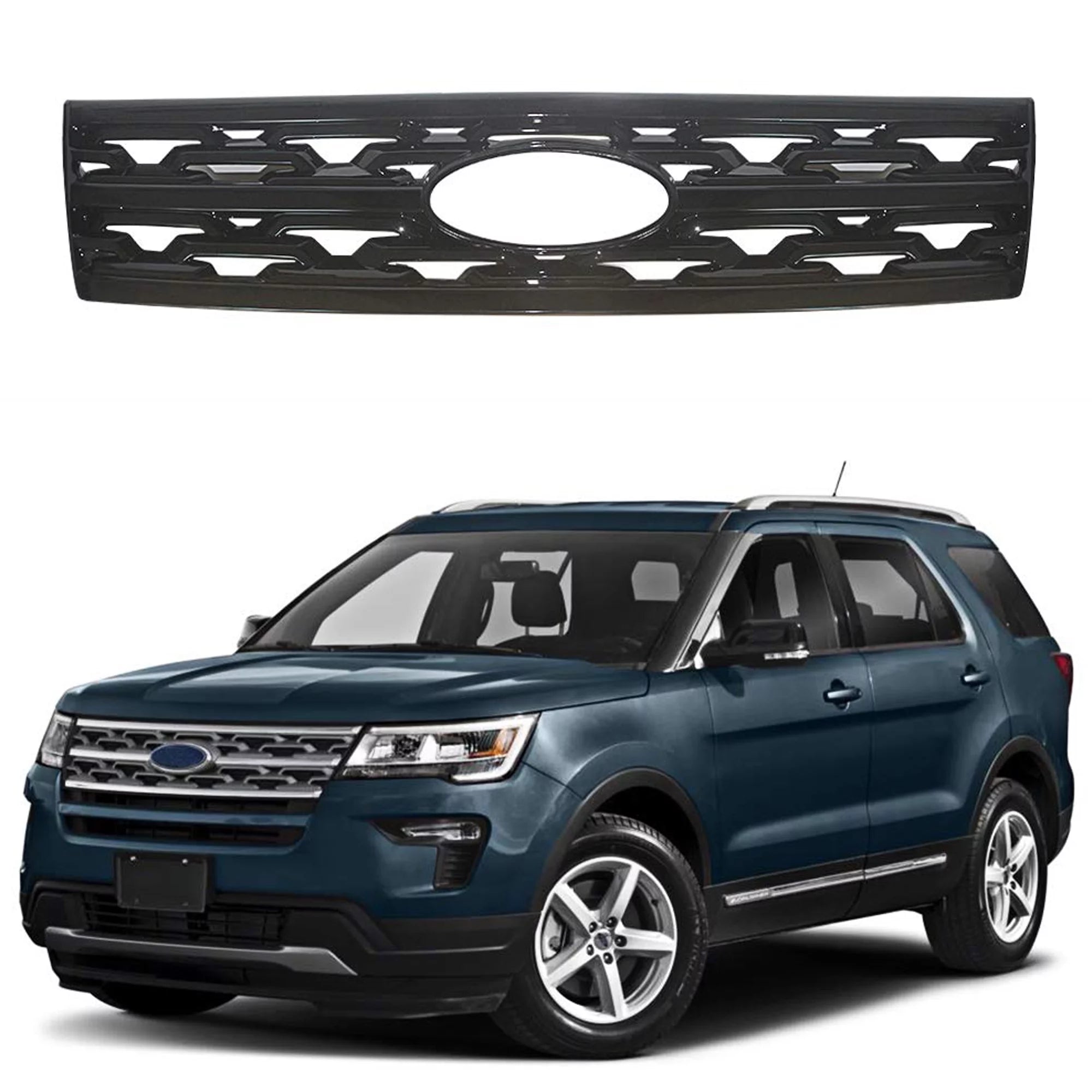 NINTE Front Grill Cover for Ford Explorer 2018 2019 XLT Limited Gloss Black Overlay Trim