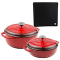 Lodge 2-Piece Enameled Cast Iron Dutch Oven Cookware Set with Dual Handles and Lids, Red - Includes 3qt, 4.5qt Dutch Ovens with Signature Series Trivet