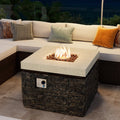VENTOPYR  Outdoor 40000 BTU Sqaure Fire Pit Table w Faux Black Ledgestone