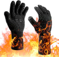 Heat Resistant BBQ Gloves for Hot Temperature Cooking, Barbecue Grilling or Baking Bread Pizza, Safe Oven Mittens with Fingers