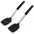 Unicook 2 Pack Silicone Spatula Turners, Non Stick Solid & Slotted Cooking Spatula Set, Kitchen Cooking Utensils, Black