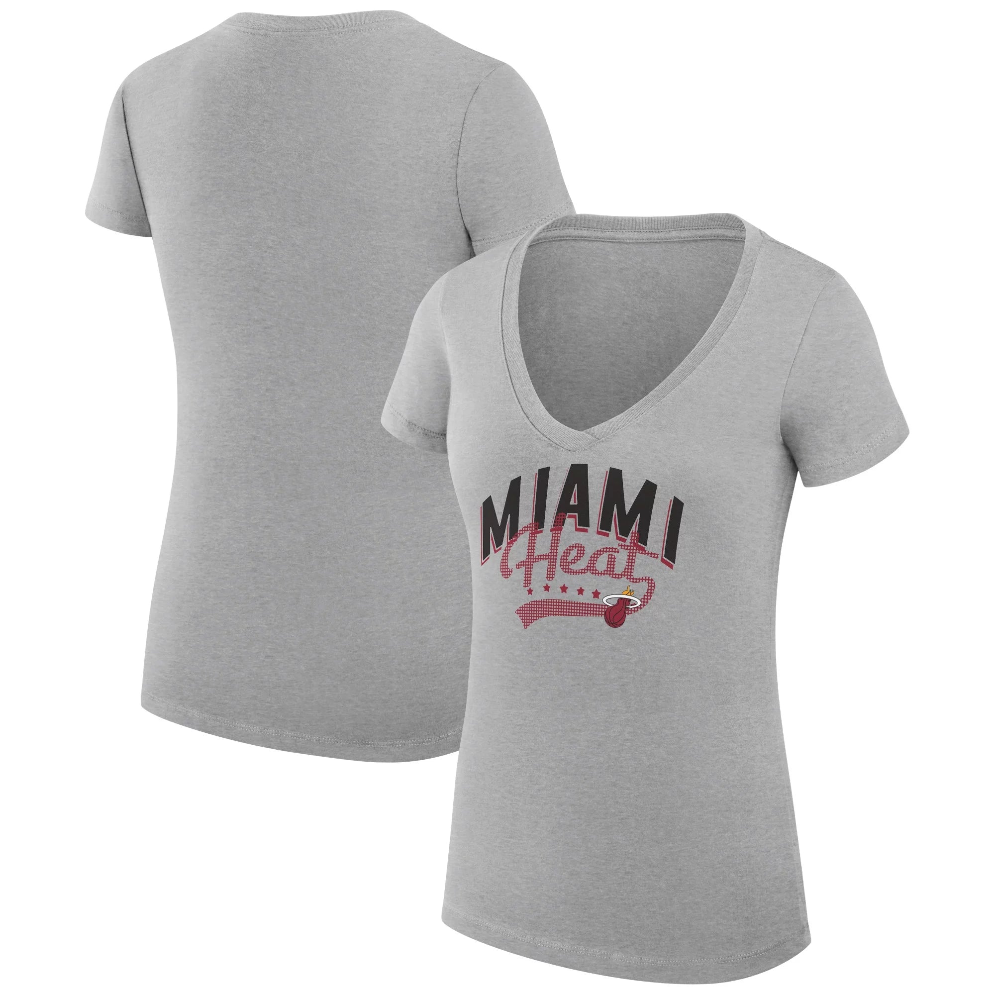 Women's G-III 4Her by Carl Banks Heather Gray Miami Heat Filigree Logo V-Neck Fitted T-Shirt