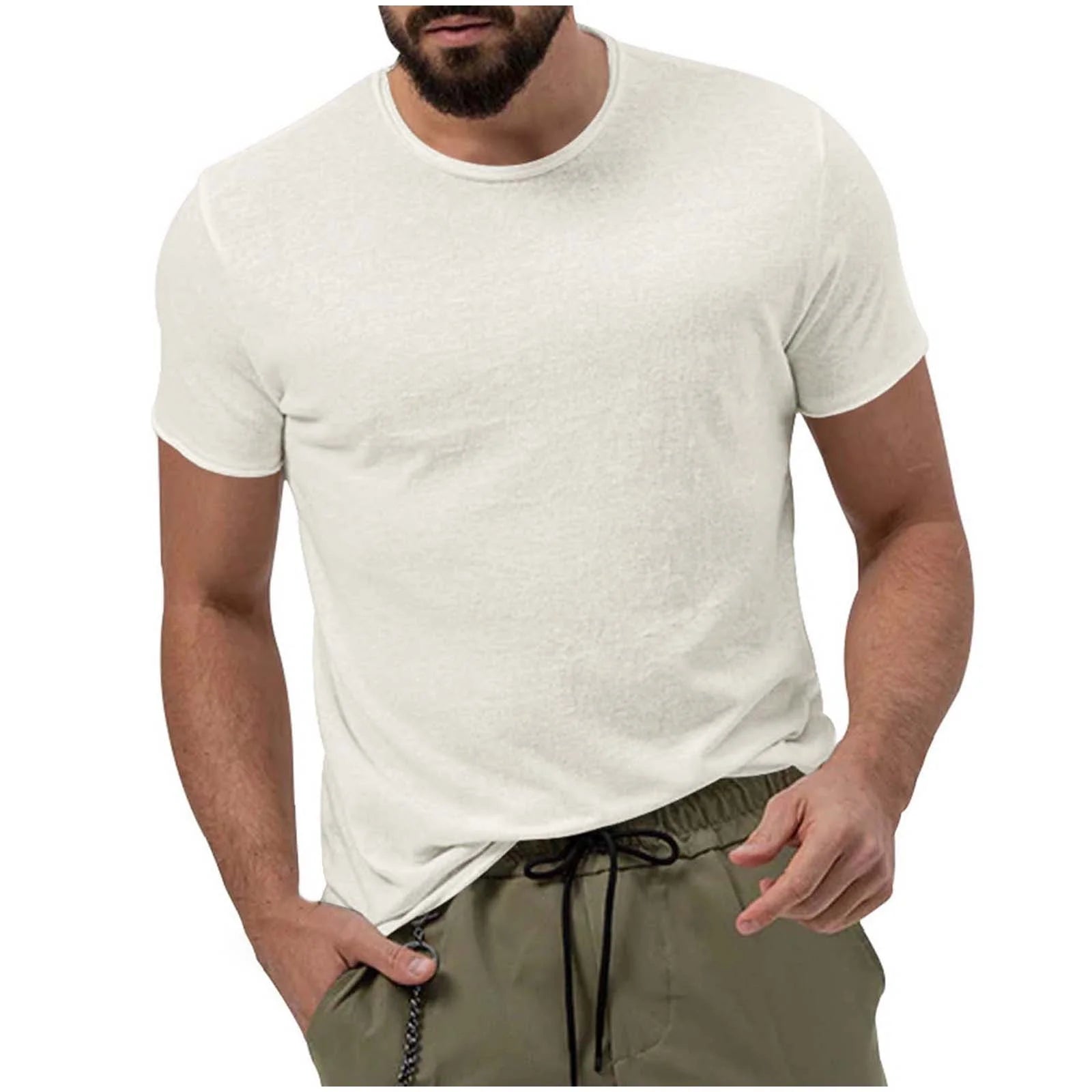 SZXZYGS Mens Shirts Short Sleeve Dress Shirts Men's Fashion Spring and Summer Casual Short Sleeved Round Neck Solid Color T Shirt Tops Cloud Yarn Spinning Men's T Shirt